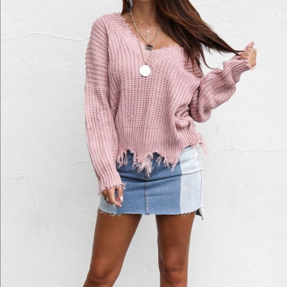 DISTRESSED V NECK SWEATER RESTOCK - Picture 3 of 6